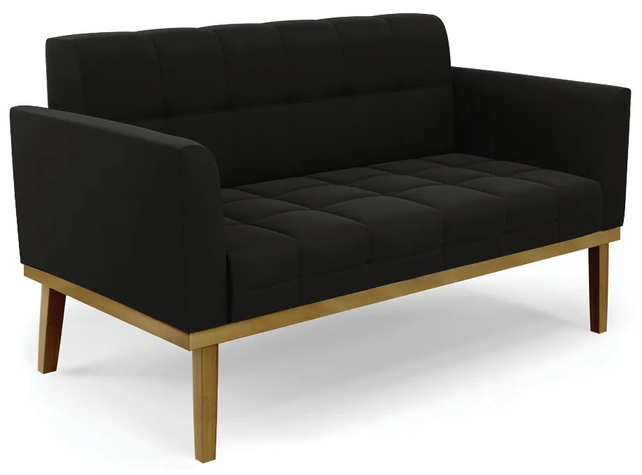 Sofá Namoradeira 2 Lugares Base de Madeira Castanho Elisa Suede D03 - DRossi - Preto