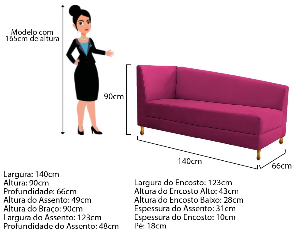 Recamier Valéria 140cm Lado Esquerdo Suede Pink - ADJ Decor
