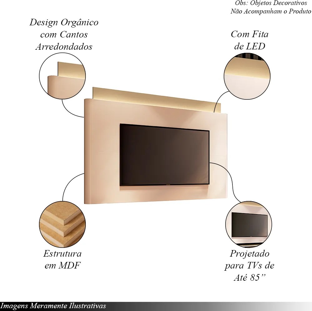 Painel Nobre com LED TV até 85 Polegadas em Off White/Champagne G26 - HB Móveis