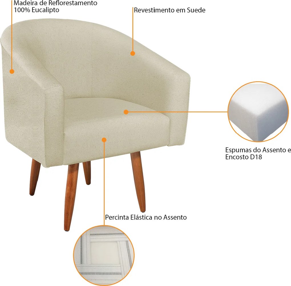 Kit 02 Poltronas Decorativas Sala de Estar Recepção Luiza Pés Palito Suede - ADJ Decor