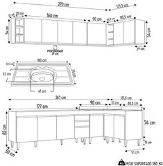 Armário de Cozinha Modulado de Canto 7 Peças CP36 com Pia Inox Branco/