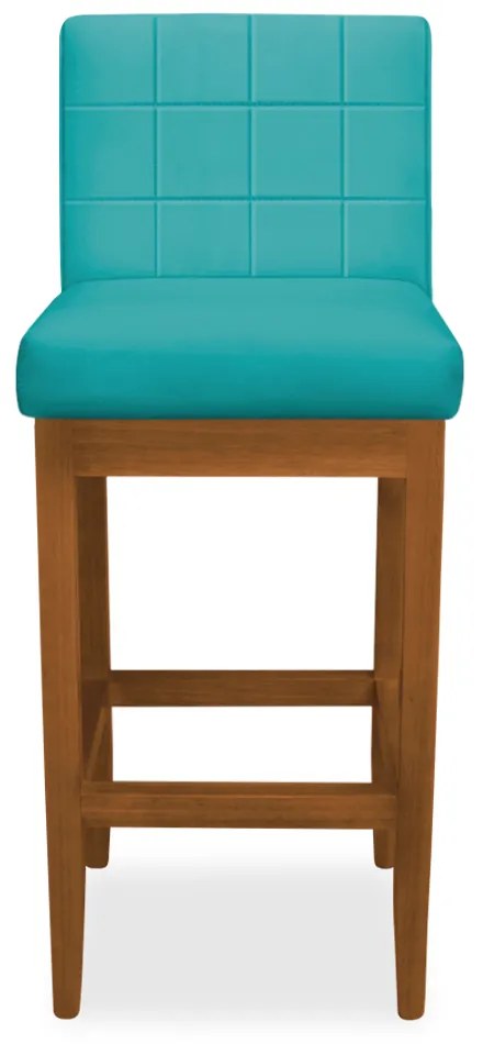 Banqueta Alta Sueli Base Madeira Maciça Estofada Suede Azul Tiffany