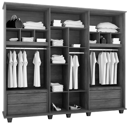 Guarda-Roupa Casal Com Espelho 6 Portas 4 Gavetas Canadá Cinamomo/Off White – RV Móveis