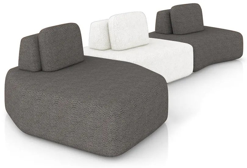 Sofá 3 Lugares Orgânico com Chaise e 2 Módulos Berlim Bouclê Grafite/Off White K01 - D'Rossi