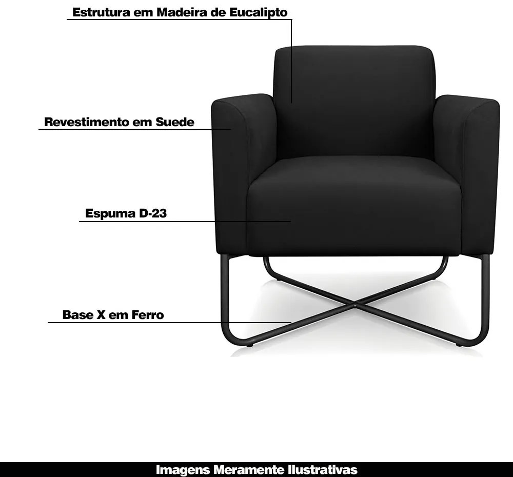 Kit 2 Poltronas Decorativas Isabella Base X Suede Preto G19 - Gran Belo