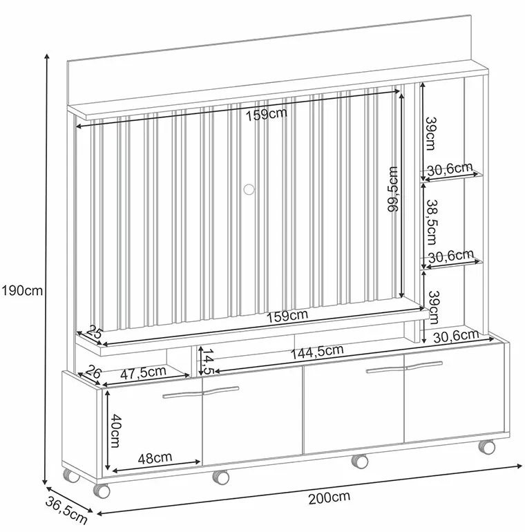 Estante de TV 60 Pol 200cm Sam Cinamomo/Off White H01 - D'Rossi