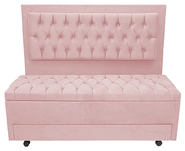 Cabeceira com Calçadeira Baú Casal 140cm Paris Capitonê Suede Rosa - Sheep Estofados - Rosa