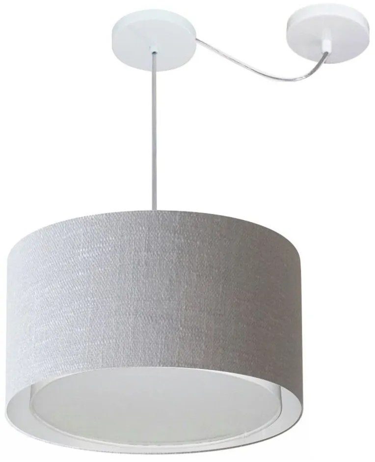 Lustre Pendente Cilíndrico Com Desvio Md-4310 Cúpula em Tecido 40x25cm Rustico Cinza - Bivolt