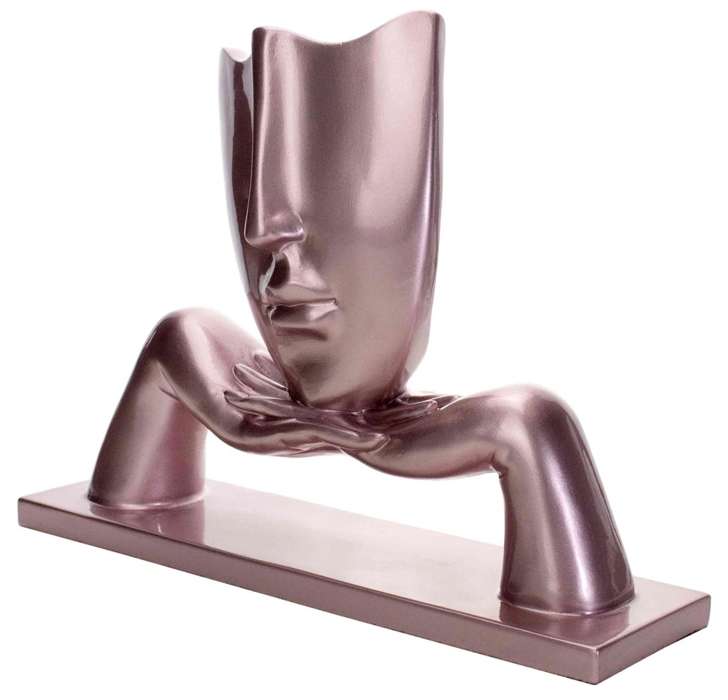 Escultura Decorativa Máscara Com Base Em Cerâmica Rosa Metal 23x30 Cm - D'Rossi