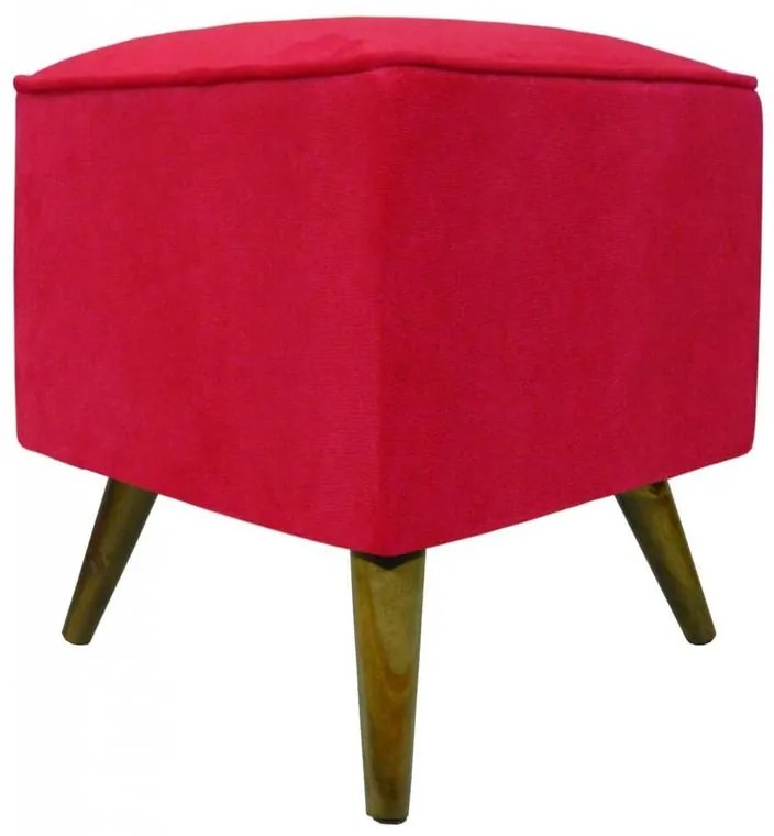 Puff Quadrado Modena Sigma em Suede com Pés Palito Inclinado - Vermelho
