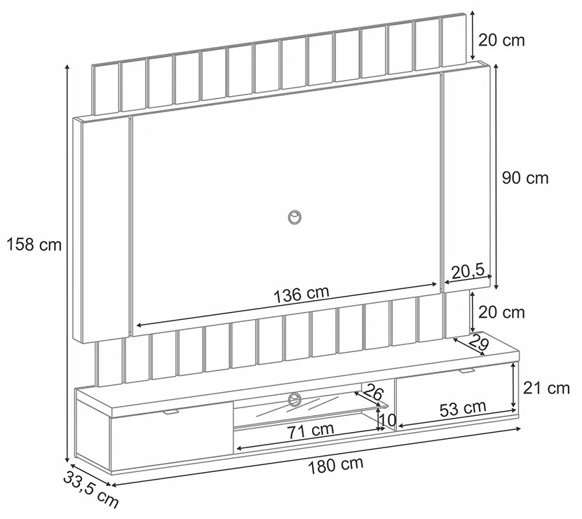 Painel Home Suspenso 1.8 para TV até 55 Polegadas MDP/MDF com Fita LED Illusion Preto/Castanho G26 - HB Móveis