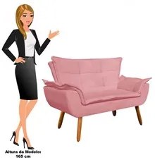 Poltrona Namoradeira 2 Lugares Pés Palito Opla Suede Rose - Ibiza