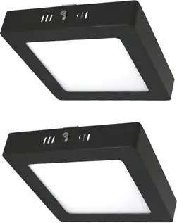 Kit 2 Plafons LED Sobrepor Quadrado 12W Preto 17Cm