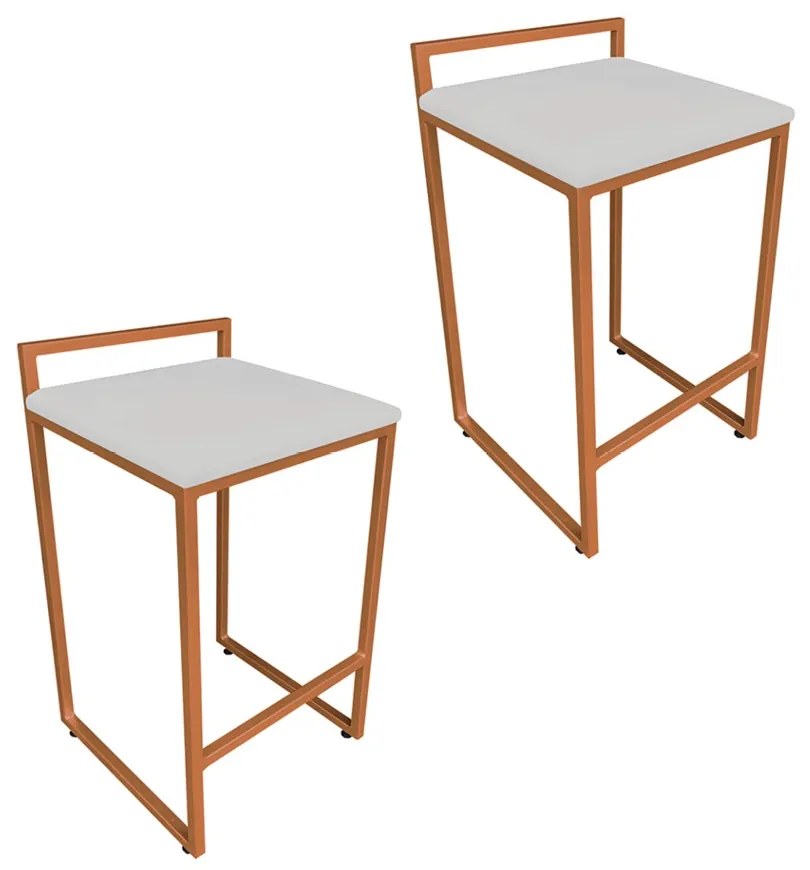 Conjunto 02 Banqueta Alta Industrial Pietra Suede Base Cobre D'Rossi - Cinza