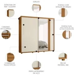 Guarda Roupa Casal 240cm com Espelho Aline Flex A02 Off/Sálvia - Mpoze