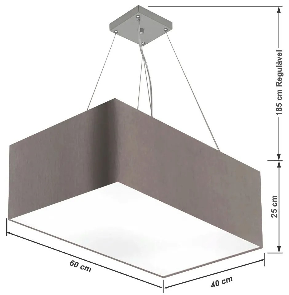 Lustre Pendente Retangular Md-4372 Cúpula em Tecido 60x40cm Cinza Escuro