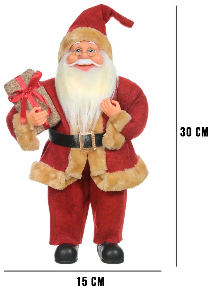 Papai Noel Decorativo com Led Vermelho e Bege 30x15 cm F04 - D'Rossi