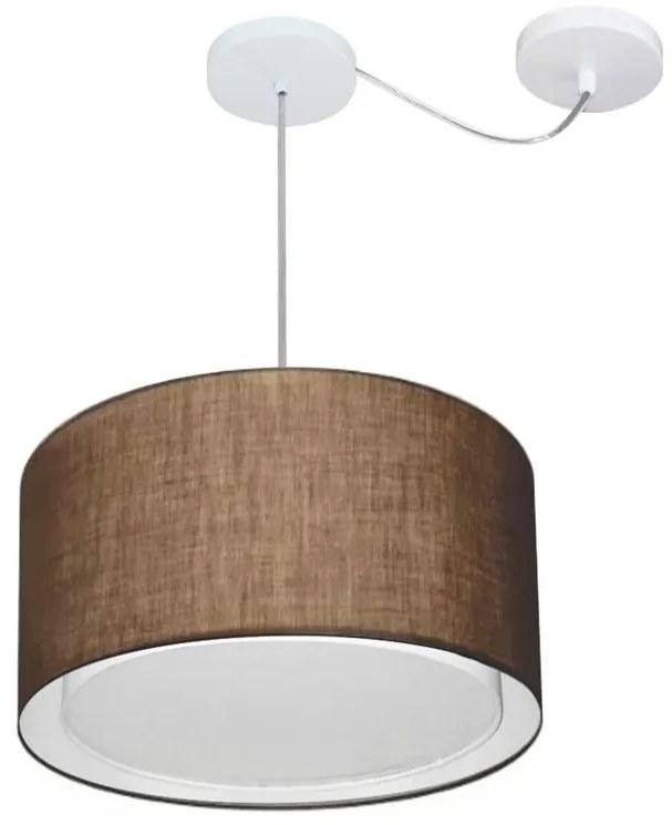 Lustre Pendente Cilíndrico Com Desvio de Centro Vivare Md-4310 Cúpula em Tecido 40x25cm - Bivolt