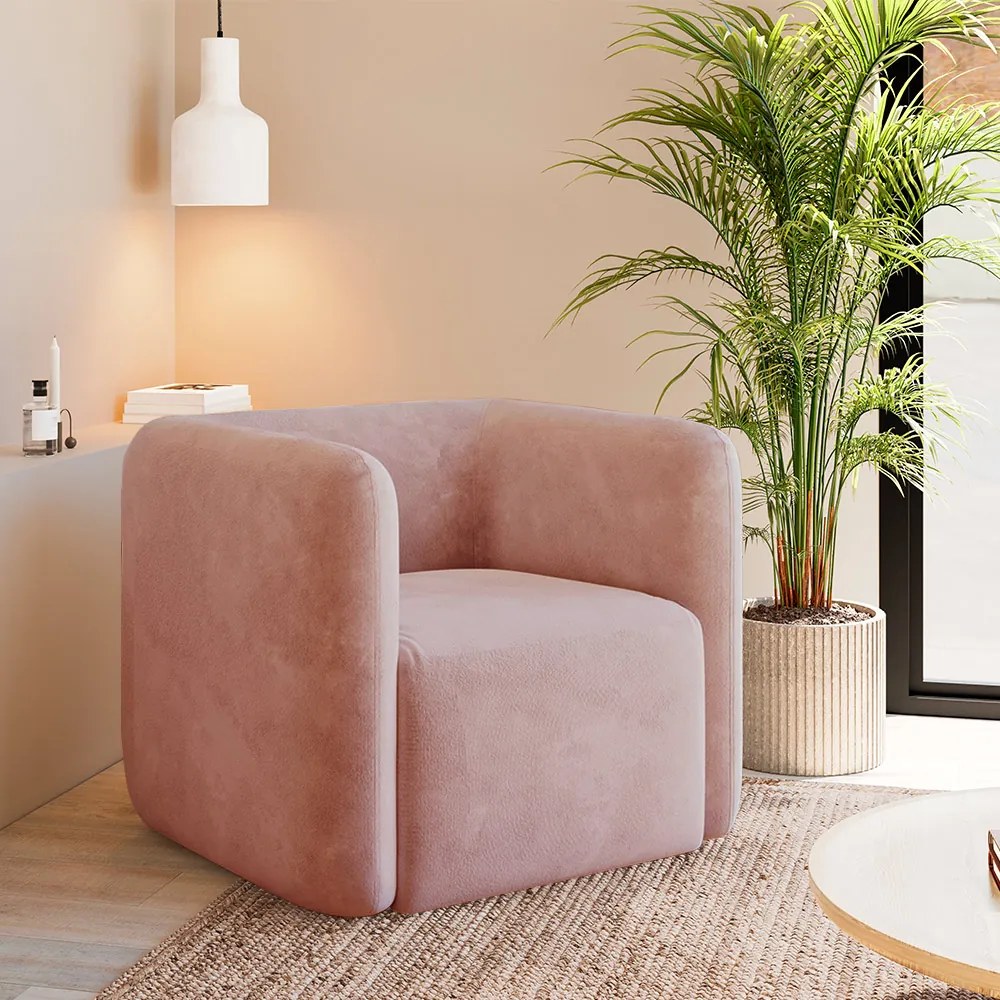 Poltrona Decorativa Sala de Estar Trinidad Base Fixa Veludo Rosê G33 - Gran Belo