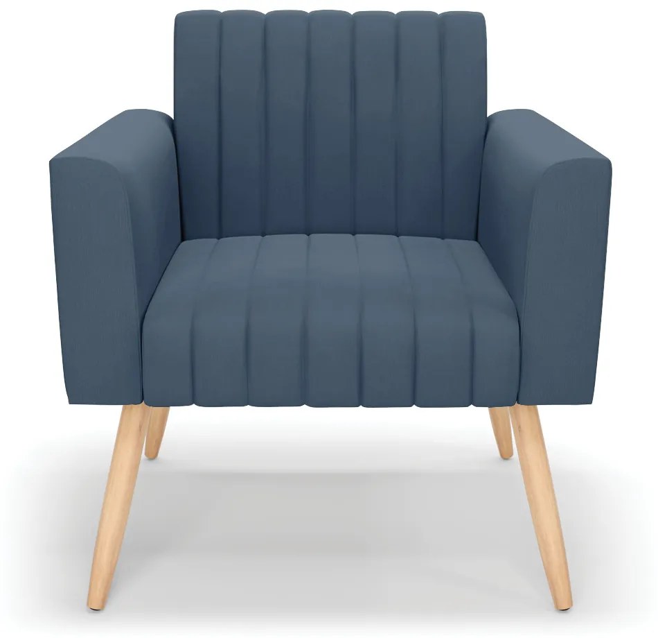 Poltrona Viena Gomada Suede Azul Marinho Pés Palito Natural - D'Rossi