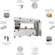 Armário de Cozinha Com Tampo CP06 310cm Pérola Branco Z34     - Mpozen