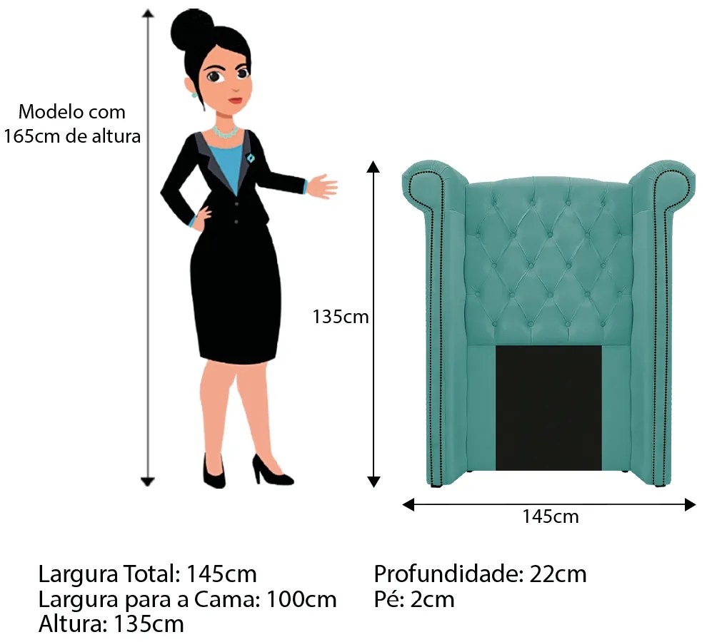 Kit Cabeceira e Calçadeira Veneza 100 cm Solteiro Suede Azul Tiffany - ADJ Decor