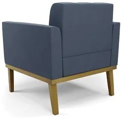 Sofá Namoradeira e 2 Poltronas Base Madeira Castanho Ana Suede Azul Ma