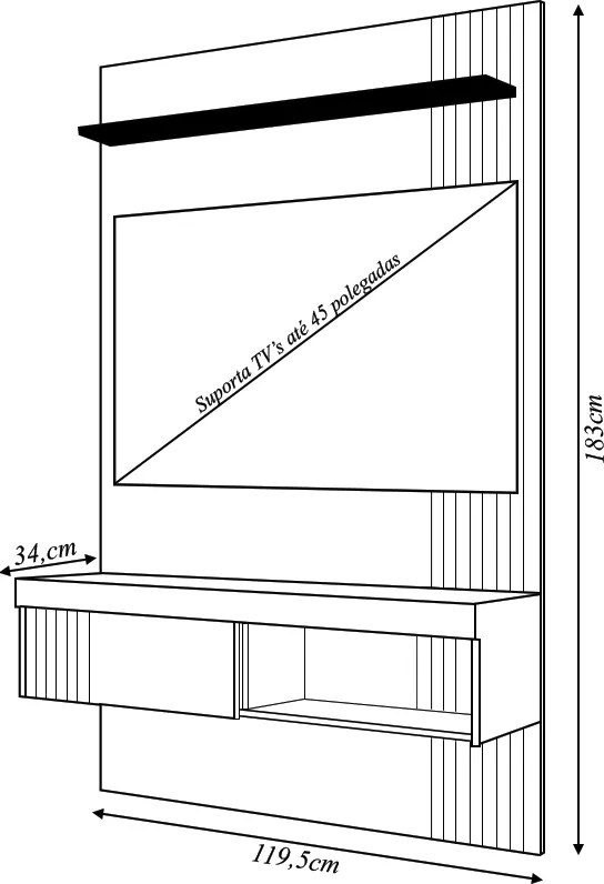 Painel Selina Ripado para TV até 45 com Porta de Correr e Prateleira MDP Freijo/OffWhite G11 - Gran Belo