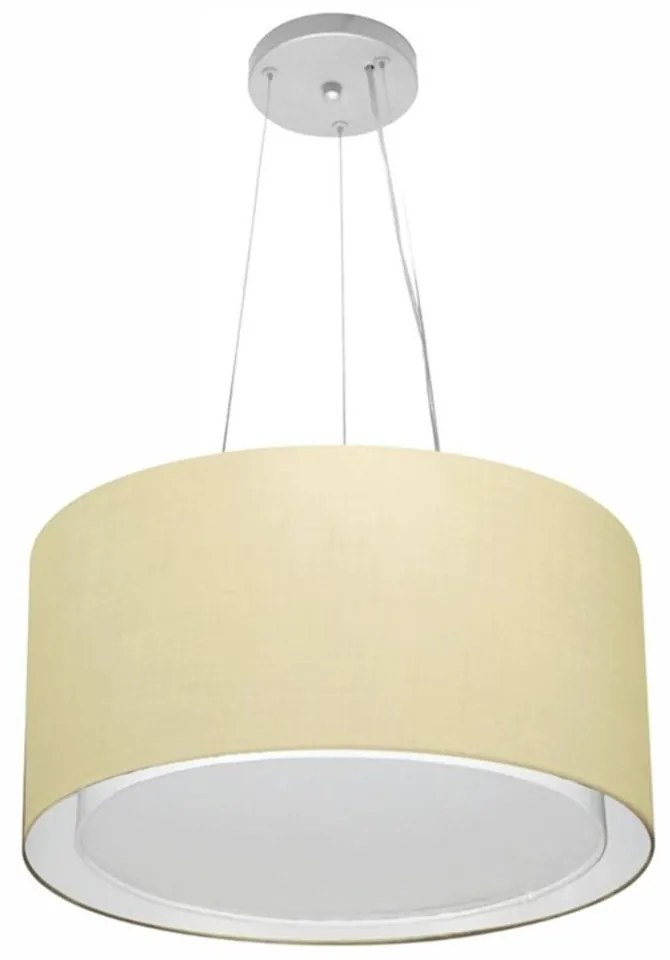 Lustre Pendente Cilíndrico Duplo Md-4123 Cúpula em Tecido 40x25cm Algodão Crú - Bivolt