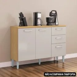 Balcão de Cozinha para Pia 120cm 3 Portas 2 Gavetas Livy Z46 Damasco/O