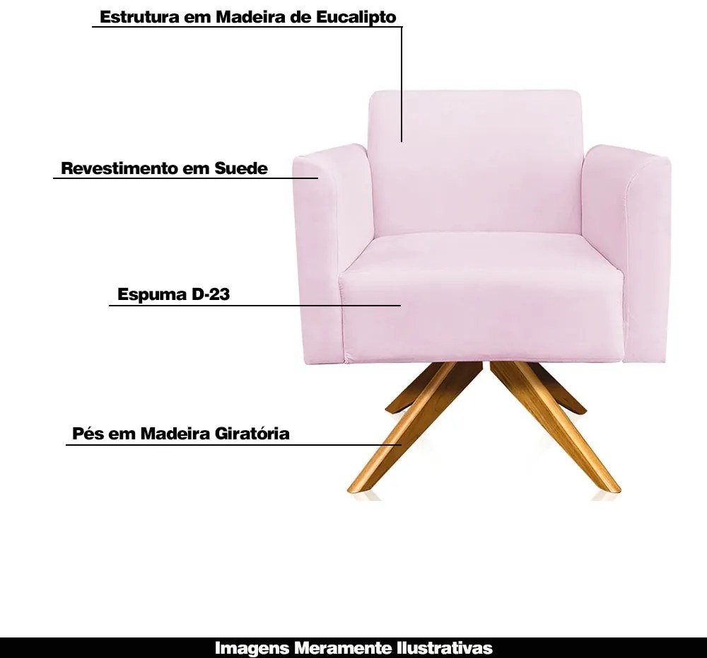 Kit 02 Poltronas Decorativas Isabella Base Giratória Madeira Suede Rosa Bebê G19 - Gran Belo
