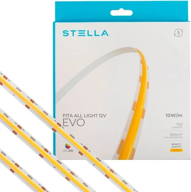 Fita De Led 10w Por Metro 12v 5m Irc90 All Light Evo - LED BRANCO QUENTE (2700K)