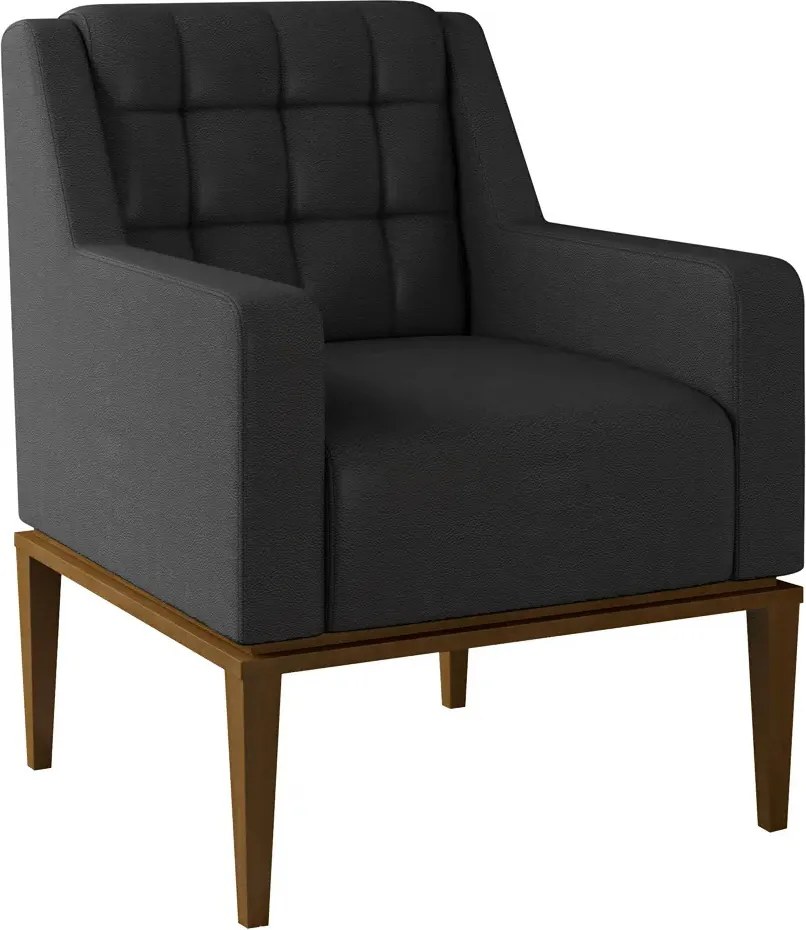 Poltrona Sala de Estar Decorativa Base Madeira Madonna PU Preto G52 - Gran Belo