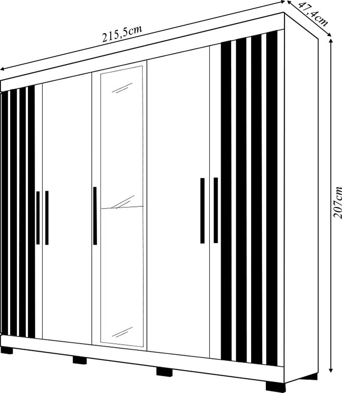 Guarda Roupa Alana Casal com 5 Portas de bater com Espelho 2 Gavetas MDP Freijo/OffWhite G11- Gran Belo