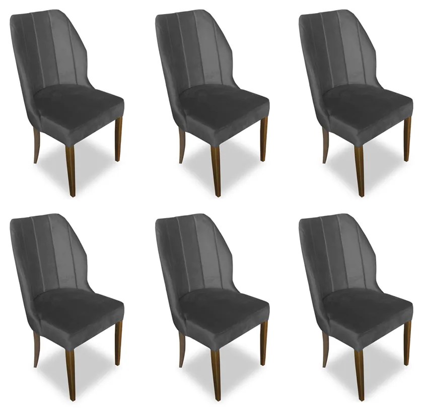 Kit 6 Cadeiras De Jantar Safira Suede Cinza Grafite