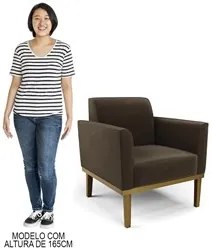 Sofá Namoradeira e 1 Poltrona Base Madeira Castanho Maressa Suede Marr