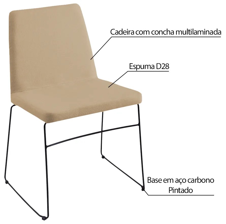 Kit 6 Cadeiras Decorativa Sala de Jantar Anne Linho Bege G17 - Gran Belo