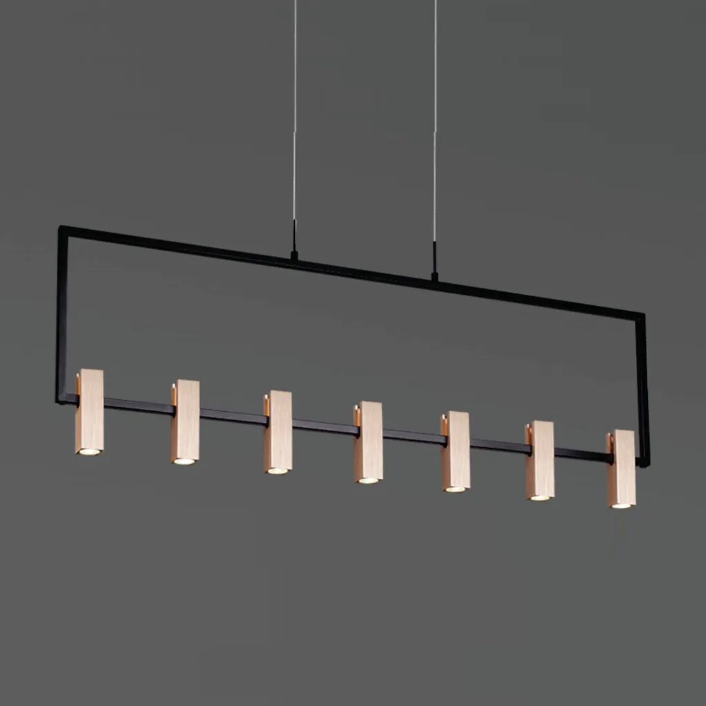 Pendente Sky 09X120Cm Preto E Cobre Led 50W 3000K Ip20 - Opus Dn 37813