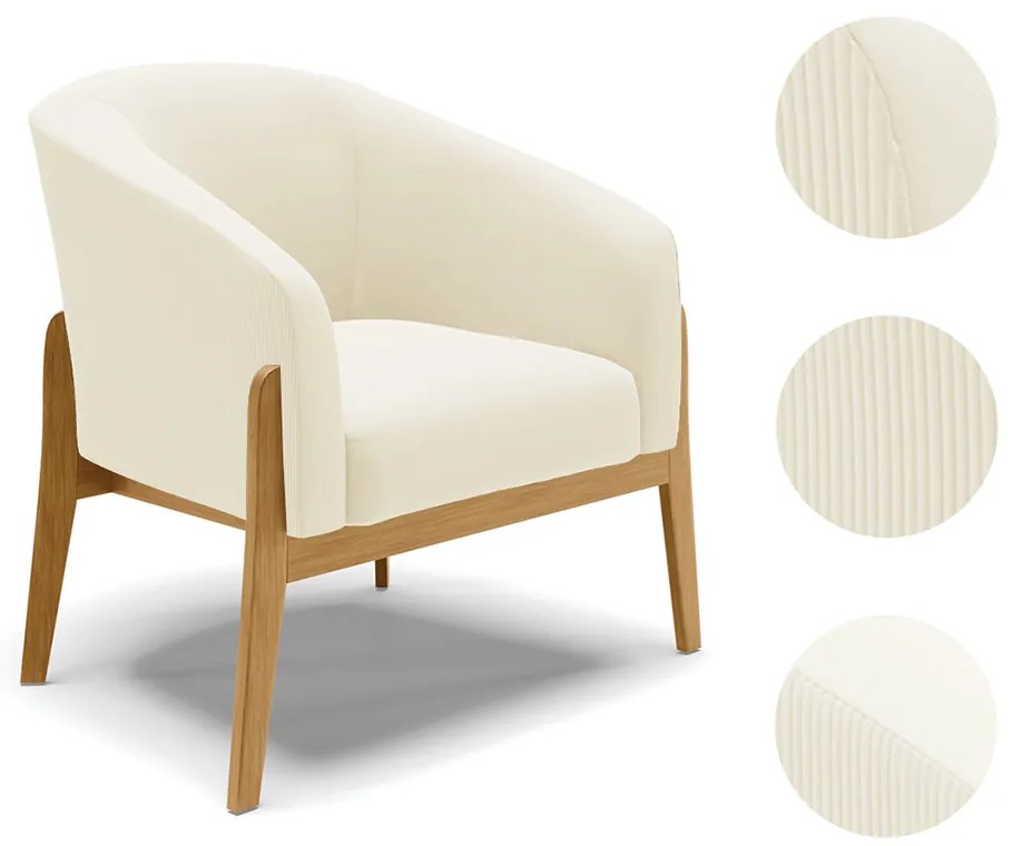Poltrona Decorativa Base Madeira Stella Cotelê Ext/Veludo D03 - D'Rossi - Off White