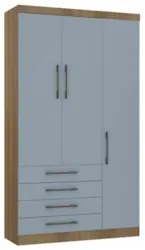 Guarda Roupa Solteiro 132cm 3 Portas 4 Gavetas Delphi Avelã/Grey L01 -