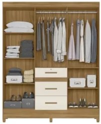 Guarda Roupa Casal 165cm Com Espelho Tati Freijó/Off Z17     - Mpozena