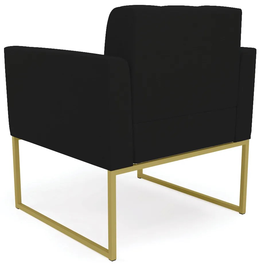 Kit 1 Sofá Namoradeira e 2 Poltronas Elisa Linho Preto A79 Base Metálica Industrial Dourado - D'Rossi