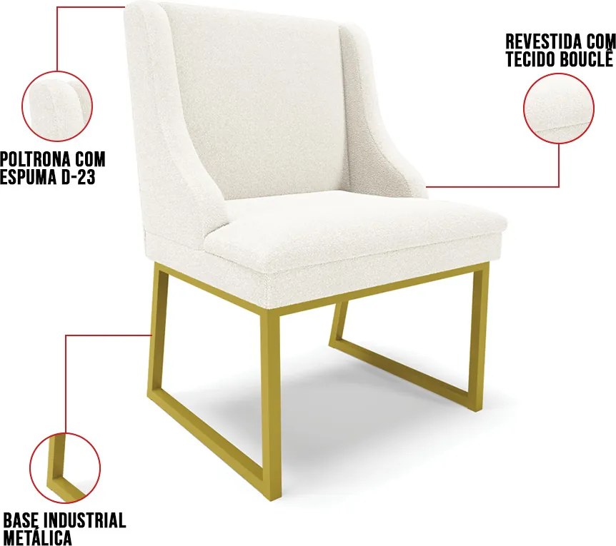 Cadeira Sala de Jantar Industrial Dourado kit 2 Liz Bouclê D03 - D'Rossi - Off White