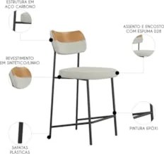 Banqueta Cozinha Média Kit 4 Milli Linho Caramelo/Cinza A14 - Mpozenat