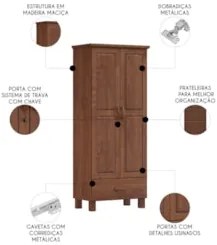 Guarda Roupa Solteiro 82cm 2 Portas 1 Gaveta Renzo Imbuia F07 - Mpozen