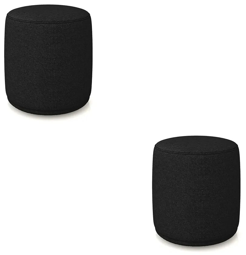 Puff Redondo Orgânico para Sala Kit 2 Malu Linho M11 - D'Rossi - Preto
