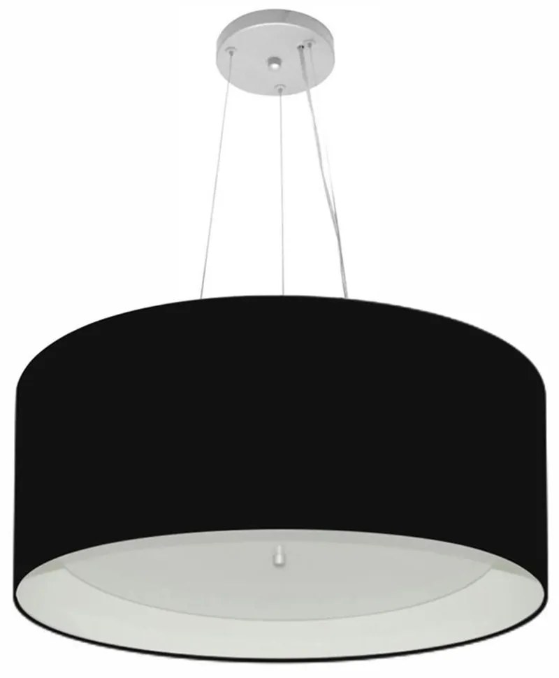 Lustre Pendente Cilíndrico Md-4145 Cúpula em Tecido 50x25cm Preto / Branco - Bivolt
