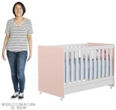 Berço Americano Mini Cama Com Rodízios Charme Z49 Branco/Rosa - Mpozen