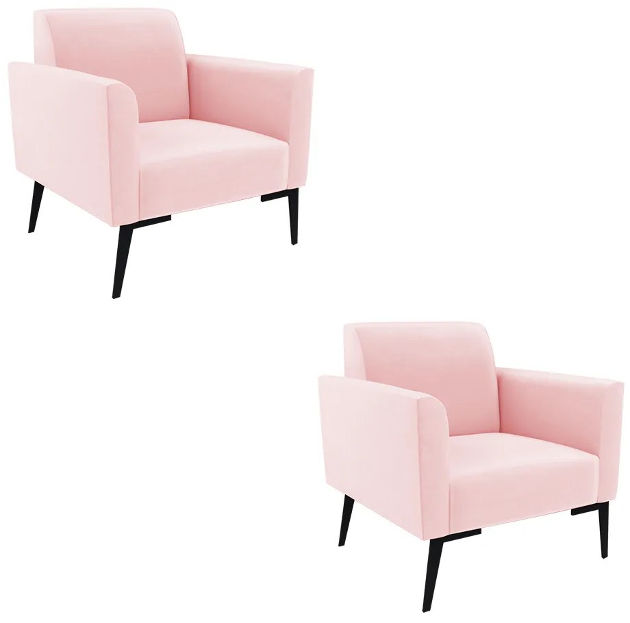 Kit 2 Poltronas Pés Villach Marisa Suede Rosa Bebê D03 - D'Rossi
