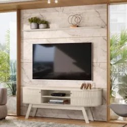 Painel para TV 75 Pol com Rack Bancada 208cm Luna Z10 Calacata/Off Whi